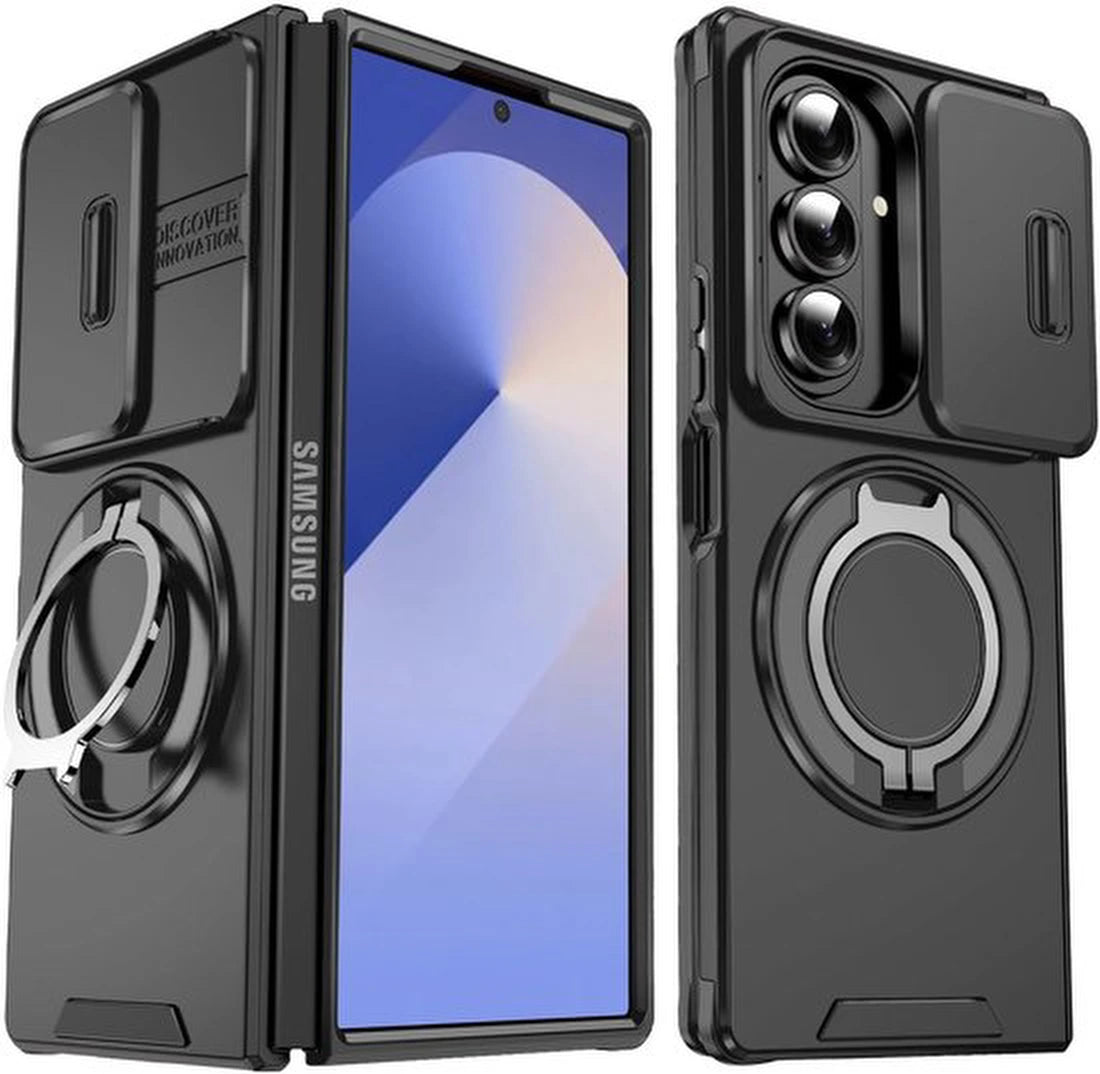 Samsung Galaxy Z Fold 7 Hoesjes – MagSafe Hybrid Backcover met Ringstand – Schokbestendig – Zwart