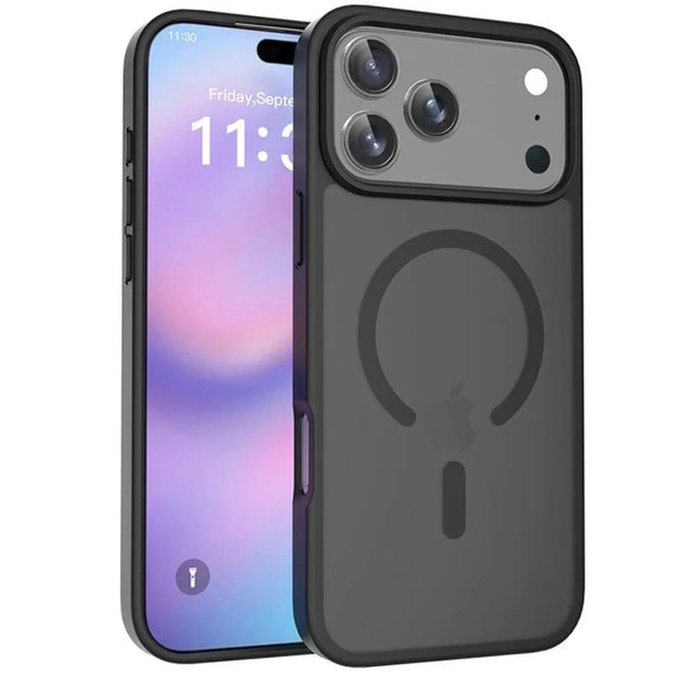 iPhone 17 Pro Max Hoesjes – Transparante matte bumper – MagSafe – Slank & schokbestendig – Zwart-Ilumina Benelux