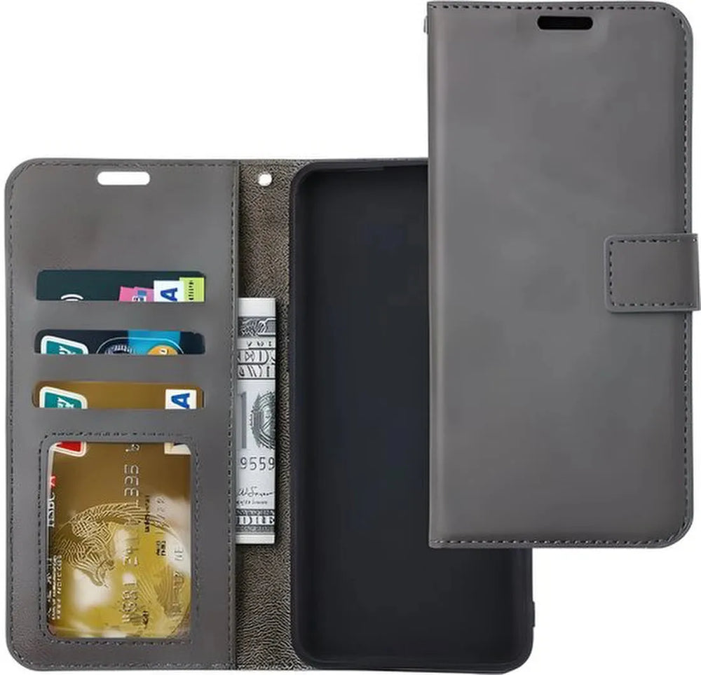 iPhone 16E Hoesjes – Portemonnee Bookcase – Pasjeshouder – Magneetsluiting – Grijs-Ilumina Benelux