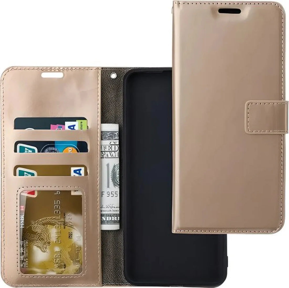 iPhone 16E Hoesjes – Portemonnee Bookcase – Pasjeshouder – Magneetsluiting – Goud-Ilumina Benelux