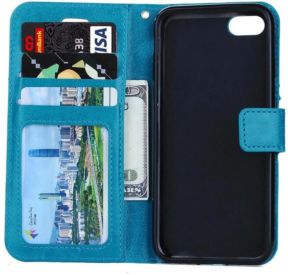 iPhone 7/8/SE 2020/SE 2022 Hoesjes – Portemonnee Bookcase – Pasjeshouder – Magneetsluiting – Turquoise-Ilumina Benelux