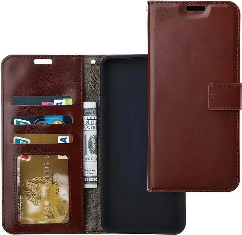 Motorola Moto E6 Hoesjes – Bookcase Portemonnee Cover – Pasjeshouder – Magneetsluiting – Bruin-Ilumina Benelux