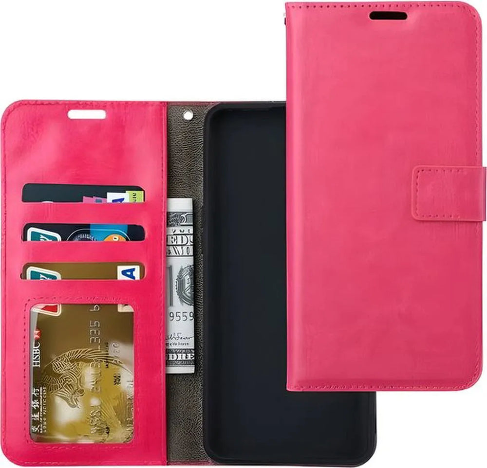 Motorola Moto E6 Hoesjes – Portemonnee Bookcase – Pasjeshouder – Magneetsluiting – Roze-Ilumina Benelux