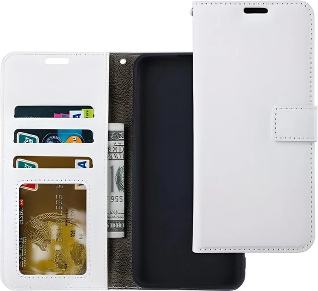 Motorola Moto E6 Plus Hoesjes – Portemonnee Bookcase – Pasjeshouder – Magneetsluiting – Wit