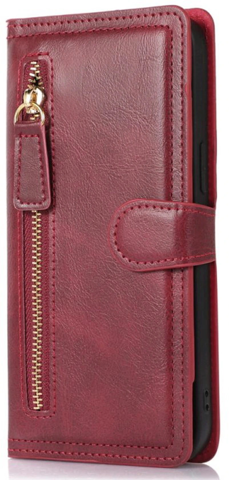 Samsung Galaxy A36/A56 5G Hoesjes – Bookcase Flipcover met Ritssluiting – Magneetsluiting – 5 Pasjeshouder – Rood