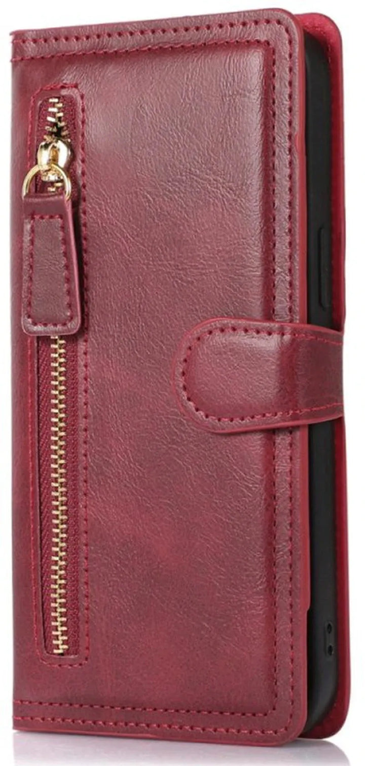 Samsung Galaxy S25 FE Hoesjes – Bookcase Flipcover met Ritssluiting – Magneetsluiting – 5 Pasjeshouder – Rood-Ilumina Benelux