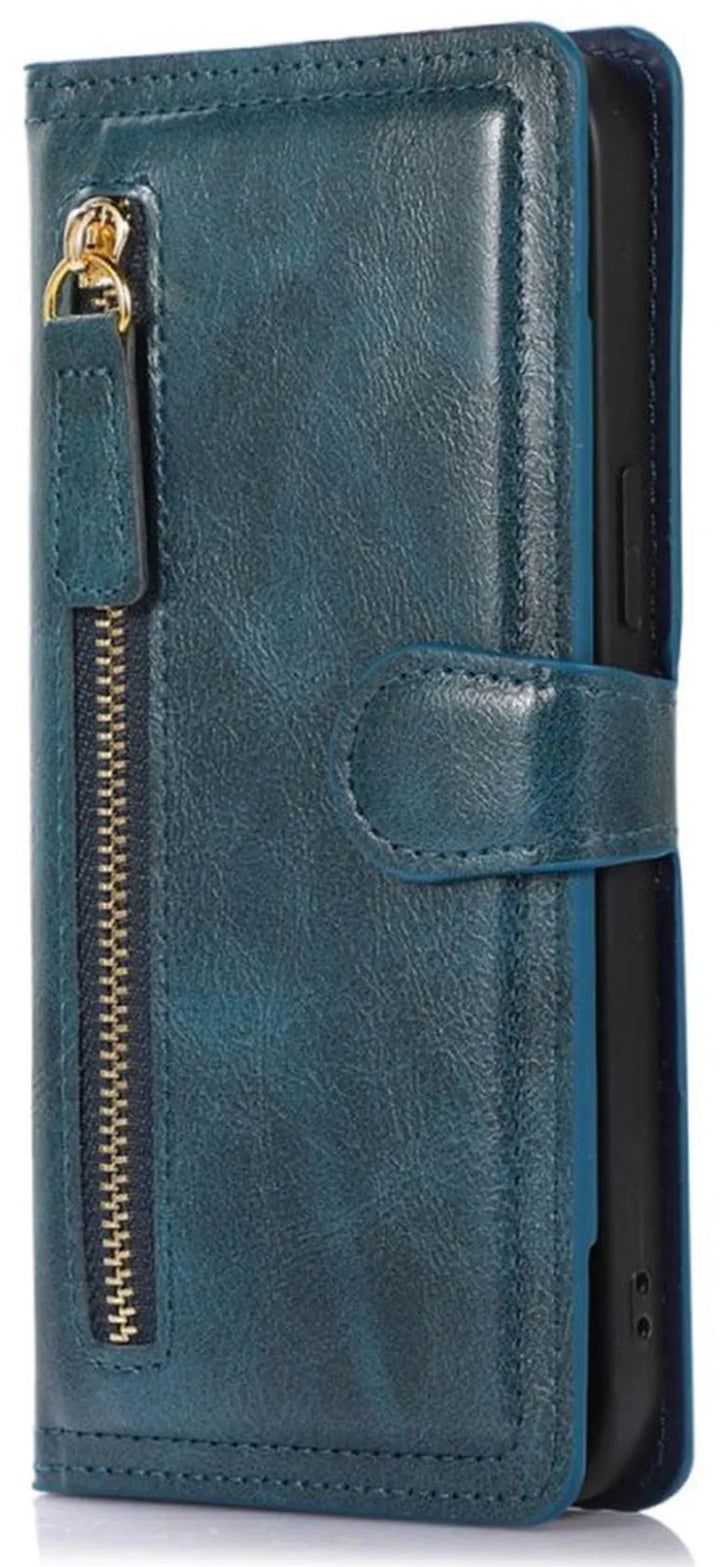Samsung Galaxy S25 FE Hoesjes – Flipcover Portemonnee – Magneetsluiting – Ritssluiting – 5 Pasjeshouder – Blauw-Ilumina Benelux