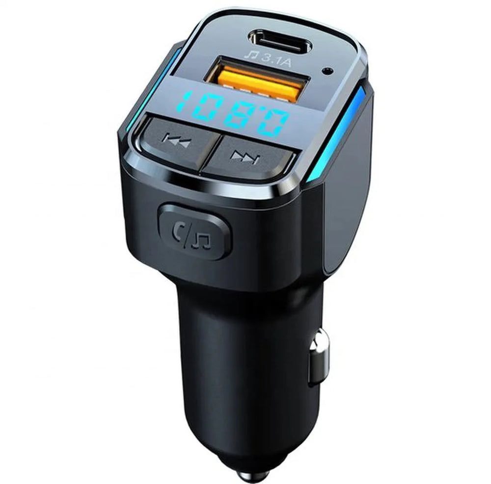 FM Transmitter auto – Bluetooth 5.0 Car Kit – Handsfree bellen – Type-C & USB-A snellader 3.1A – Zwart-Ilumina Benelux