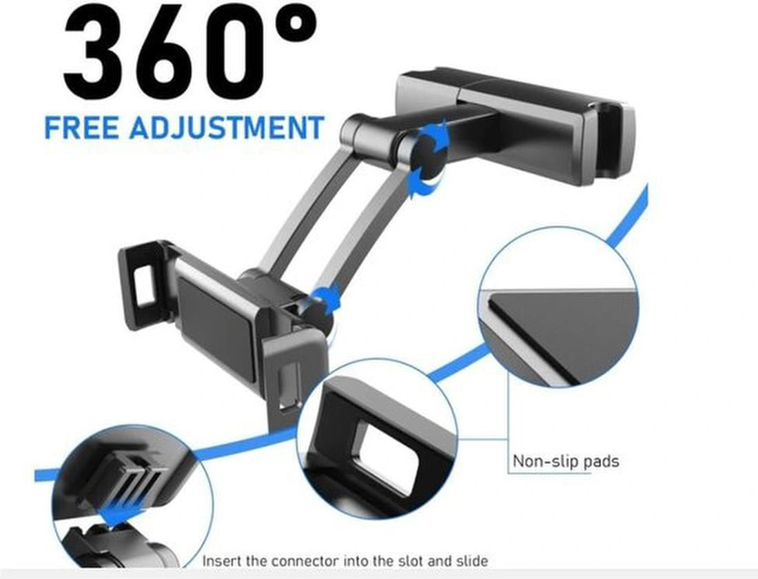 Telefoonhouder auto – Hoofdsteun Tablethouder – 360° Draaibaar – Verstelbaar 5.5-12.3 Inch – Zwart