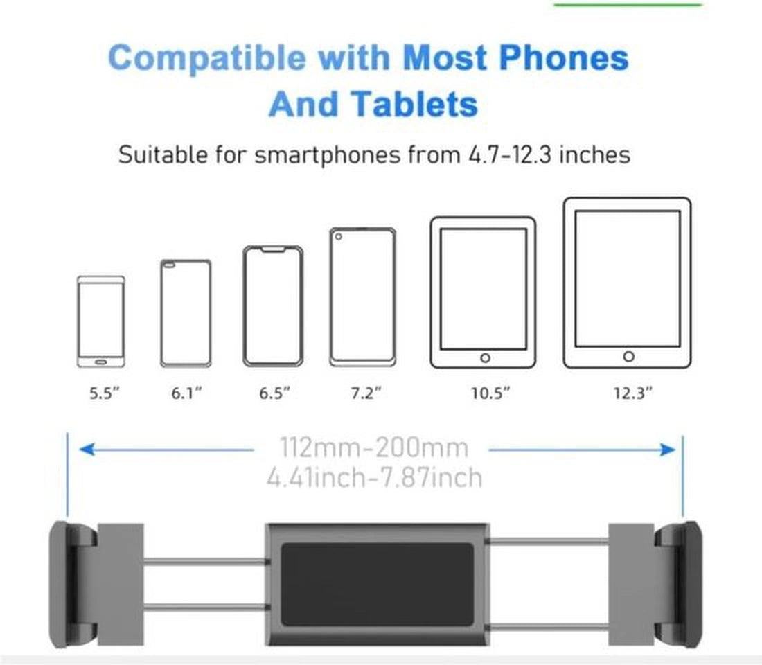 Telefoonhouder auto – Hoofdsteun Tablethouder – 360° Draaibaar – Verstelbaar 5.5-12.3 Inch – Zwart