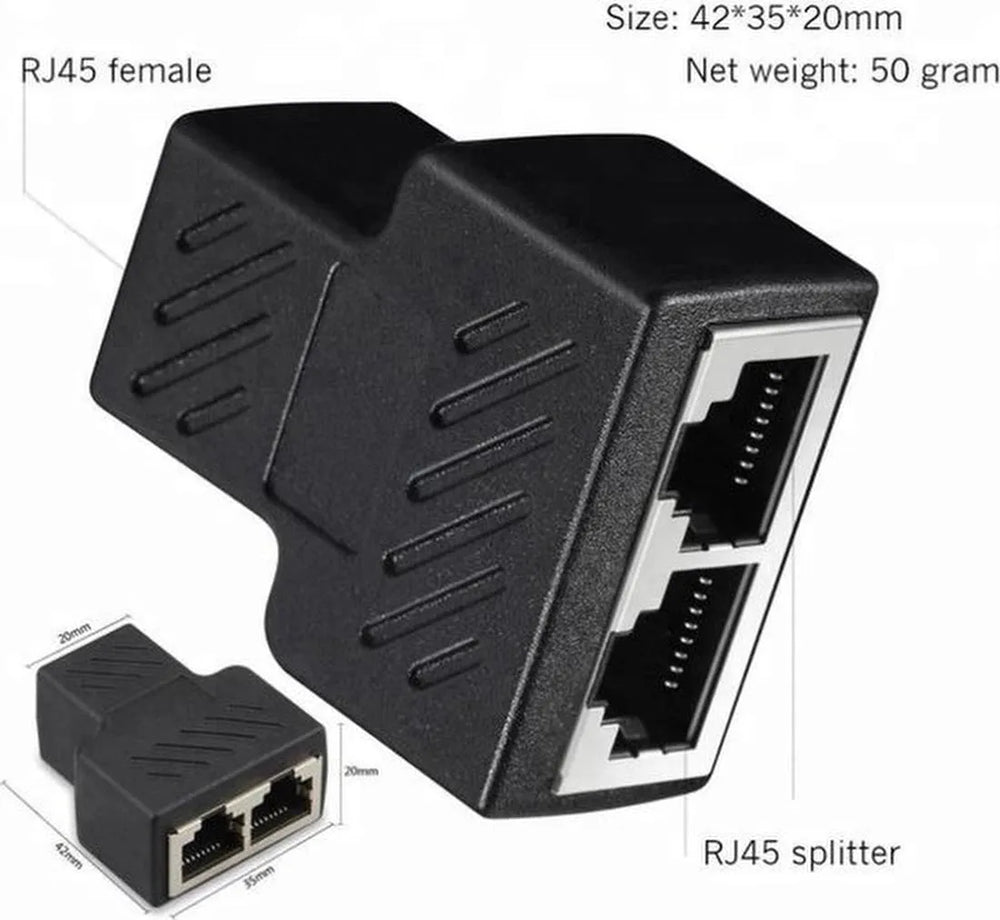 RJ45 Splitter – 1 naar 2 Ethernet LAN Adapter – Netwerk Connector – Compact – Zwart-Ilumina Benelux
