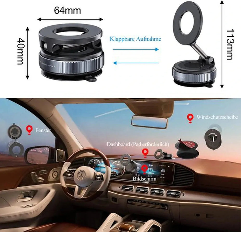 Telefoonhouder auto – Vacuüm magnetisch – 360° draaibaar – Dashboard montage – Zwart-Ilumina Benelux