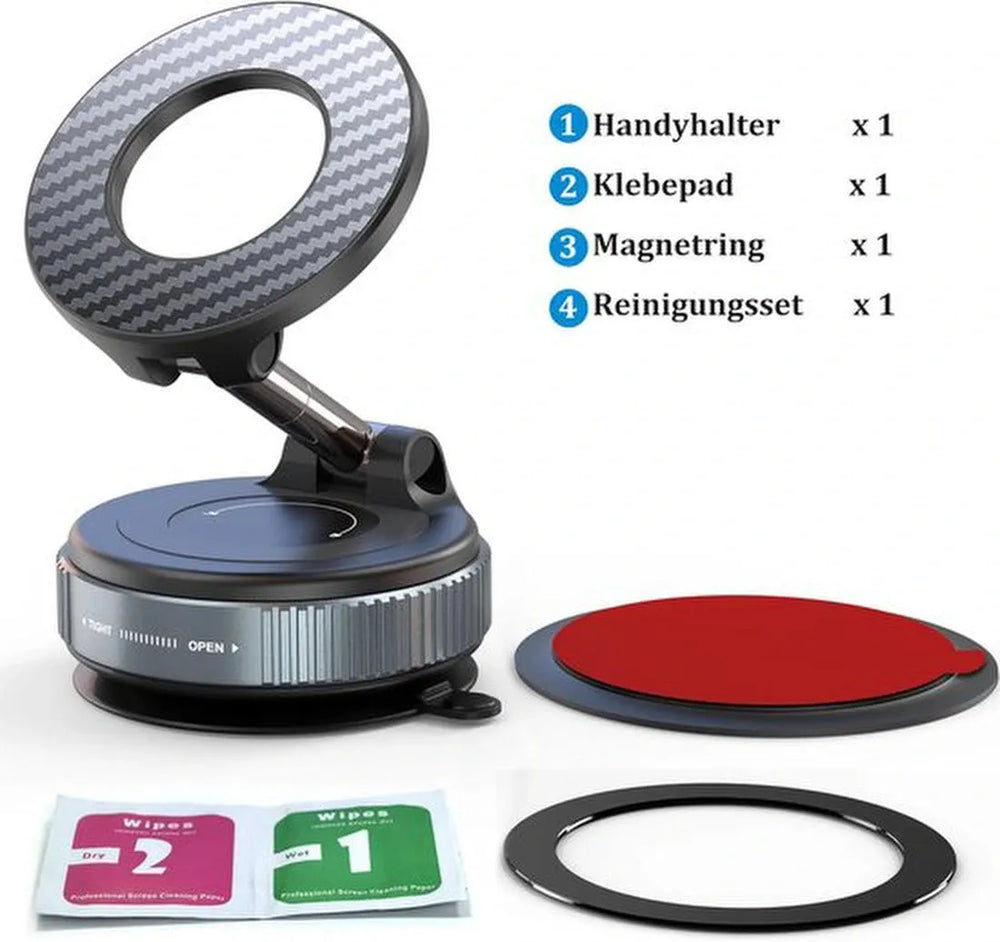 Telefoonhouder auto – Vacuüm magnetisch – 360° draaibaar – Dashboard montage – Zwart-Ilumina Benelux