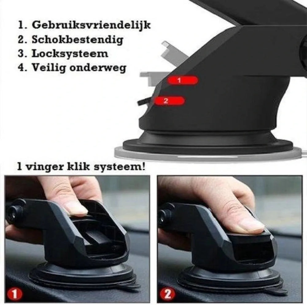 Telefoonhouder auto – Zuignap Sunction Cup – Verstelbare Arm – 360° Draaibaar – Zwart-Ilumina Benelux