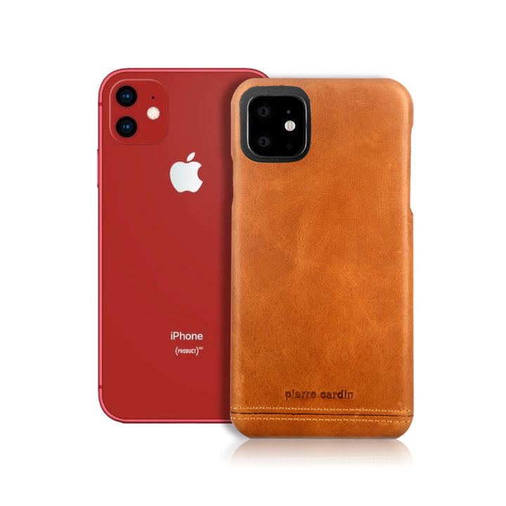 Pierre Cardin Apple iPhone 11 Bruin Back Cover hoesje Genuine leather-Hoesjes-Ilumina Benelux