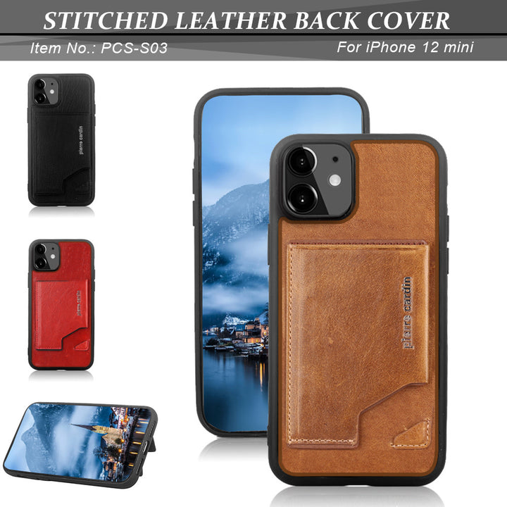 Pierre Cardin Apple iPhone 12 Mini bruin Backcover hoesje - Echt leder-Hoesjes-Ilumina Benelux