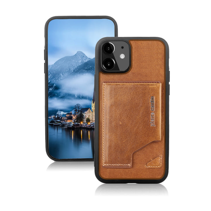 Pierre Cardin Apple iPhone 12 Mini donker bruin Backcover hoesje - Echt leder-Hoesjes-Ilumina Benelux