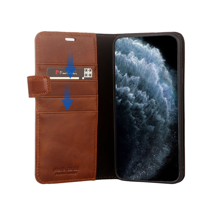 Pierre Cardin Bruin hoesje iPhone 11 Pro - Book Case - Echt Leer-Hoesjes-Ilumina Benelux