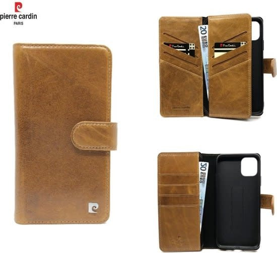 Pierre Cardin Bruin hoesje iPhone 11 Pro - Book Case - Leather Wallet Series - Echt Leer-Hoesjes-Ilumina Benelux