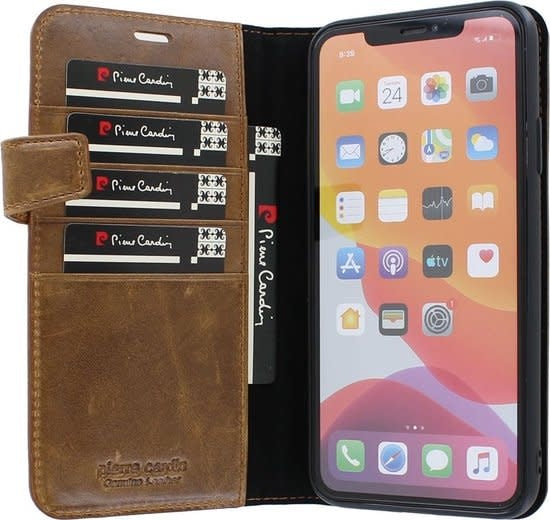 Pierre Cardin Bruin hoesje iPhone 11 Pro Max - Book Case - Echt Leer-Hoesjes-Ilumina Benelux