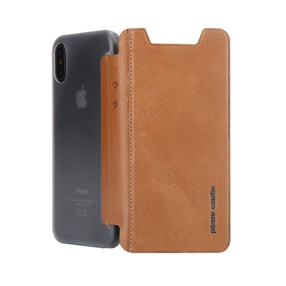 Pierre Cardin Bruin hoesje voor iPhone X-Xs - Book Case - Stijlvol - Leer - Luxe cover-Hoesjes-Ilumina Benelux