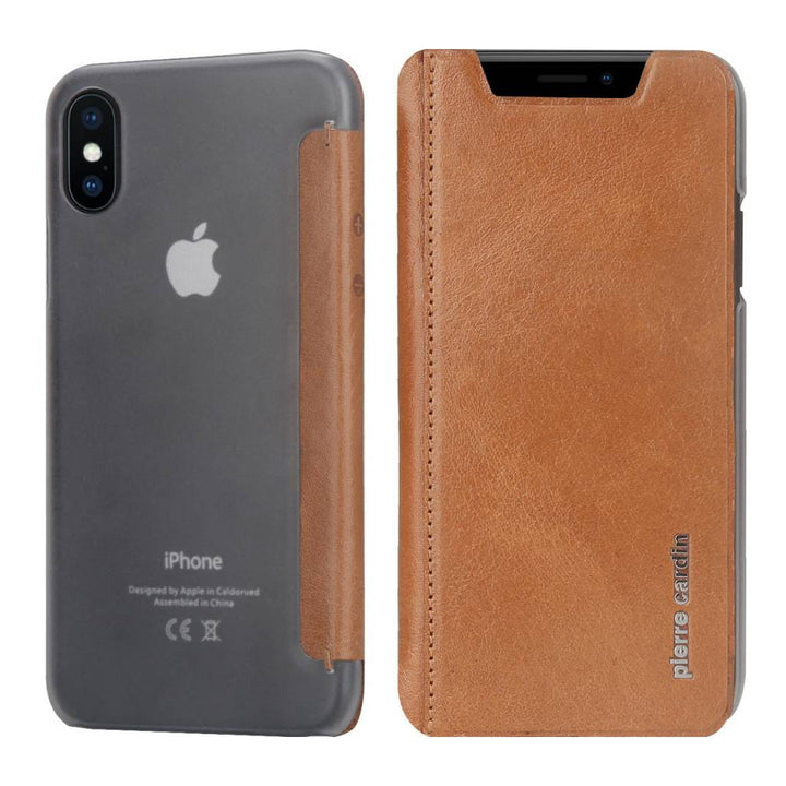 Pierre Cardin Bruin hoesje voor iPhone X-Xs - Book Case - Stijlvol - Leer - Luxe cover-Hoesjes-Ilumina Benelux