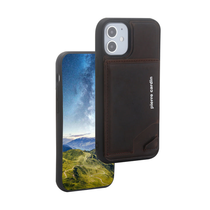 Pierre Cardin iPhone 12 - 12 Pro Backcover hoesje - Donker Bruin-Hoesjes-Ilumina Benelux