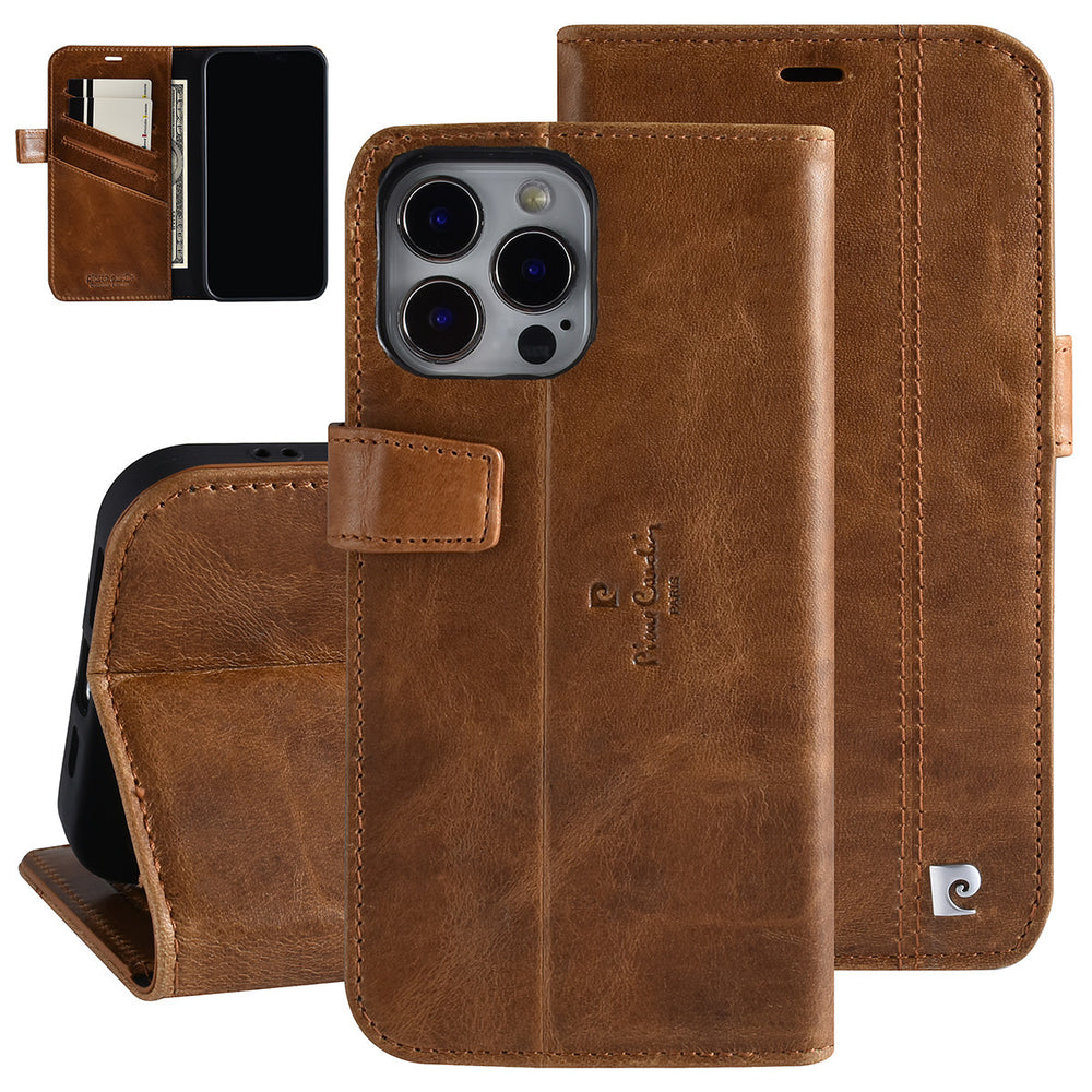 Pierre Cardin iPhone 13 Pro Max Book Case hoesje - Pasjeshouder voor 3 pasjes - Magneetsluiting - Bruin-Hoesjes-Ilumina Benelux