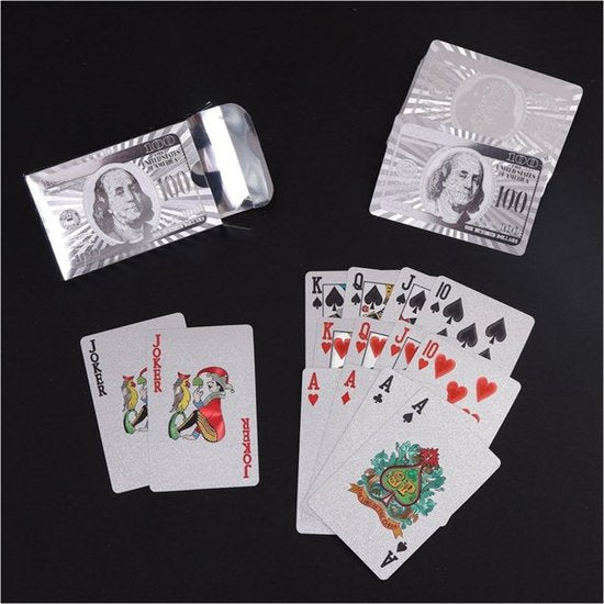 Pokerkaarten – 24K Zilverfolie – Plastic Speelkaarten – Waterdicht – Cadeauset-Kaartspel-Ilumina Benelux