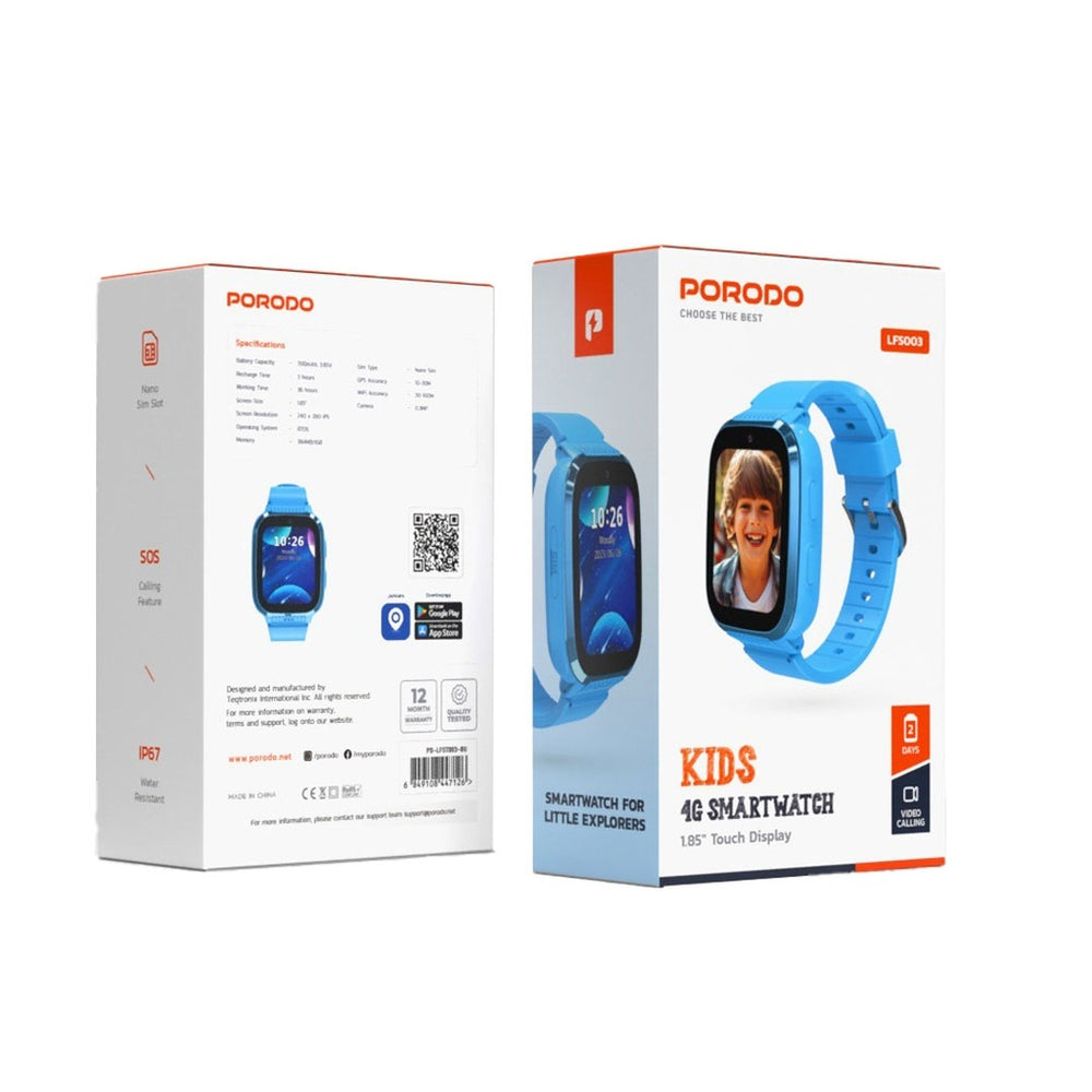 Porodo 4G Kids GPS Smart Watch - Junicare - Blauw-Smartwatches-Ilumina Benelux
