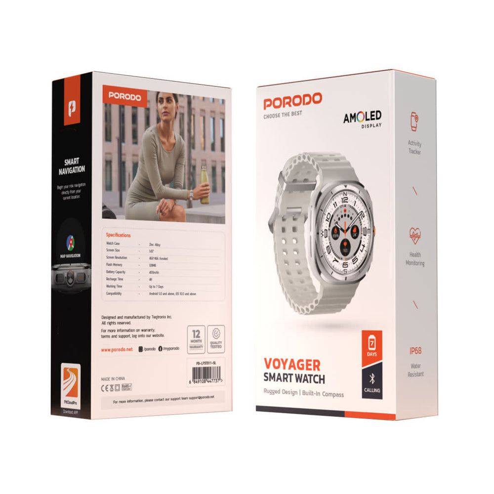 Porodo Voyager Smart Watch - Silver-Smartwatches-Ilumina Benelux