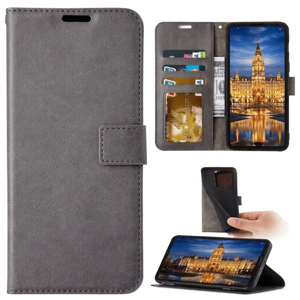 Oppo A16/A16s/A54s Hoesjes – Portemonnee Book Case – Pasjeshouder – Magneetsluiting – Grijs-Ilumina Benelux
