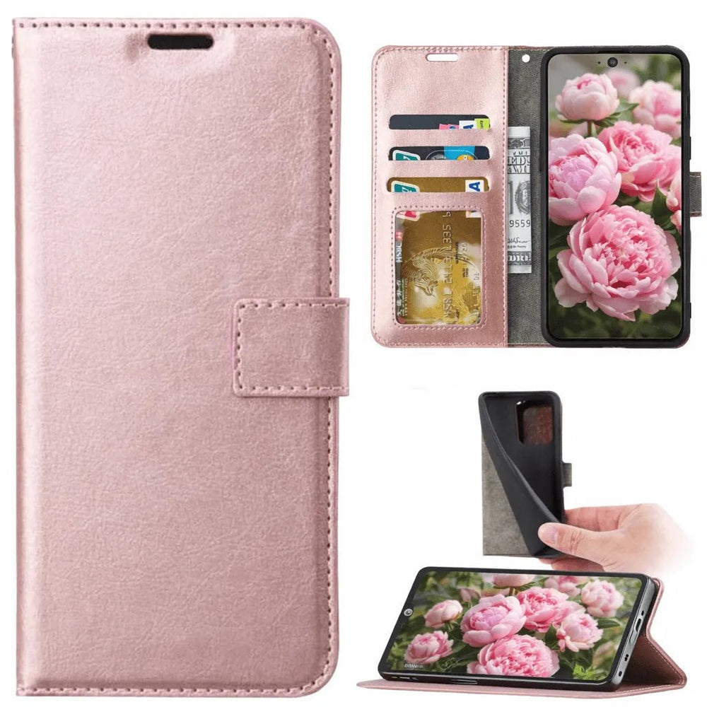 Motorola Moto G82 5G Hoesjes – Portemonnee Book Case – Pasjeshouder – Magneetsluiting – Roségoud-Ilumina Benelux