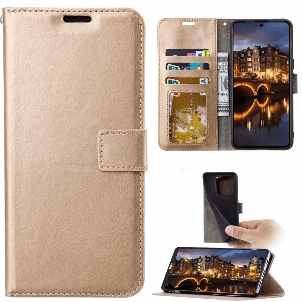 OnePlus Nord 2 5G Hoesjes – Portemonnee Book Case – Pasjeshouder – Magneetsluiting – Goud-Ilumina Benelux
