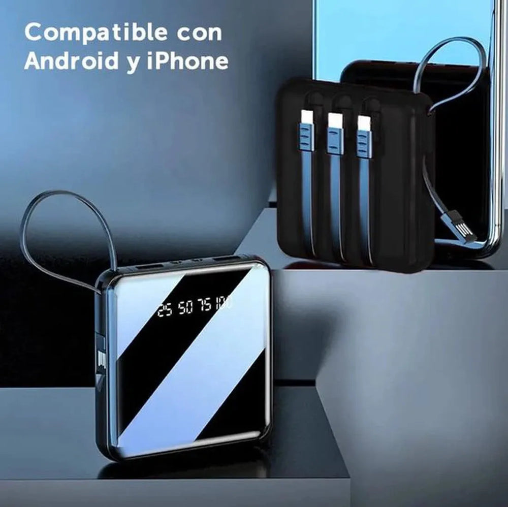 Powerbank – Quick Charge Snelladen – Ingebouwde Kabels USB-C/Lightning/Micro USB – 4500 mAh – Zwart-Powerbank-Ilumina Benelux
