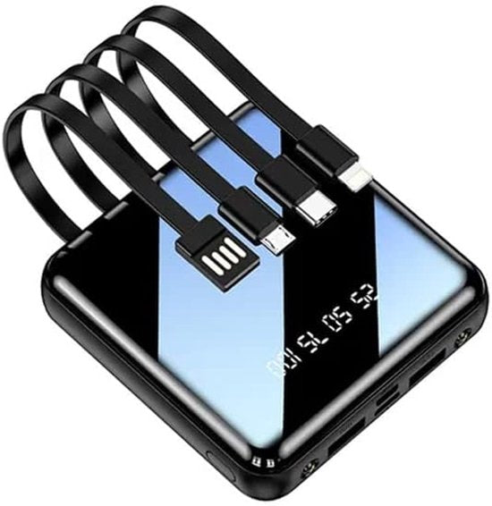 Powerbank – Quick Charge Snelladen – Ingebouwde Kabels USB-C/Lightning/Micro USB – 4500 mAh – Zwart-Powerbank-Ilumina Benelux
