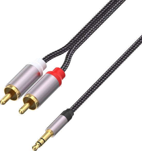 RCA Kabel – 3.5mm Jack naar 2x RCA – Stereo Audio – Voor Versterker HiFi Soundbar TV Autoradio – Zwart-Ilumina Benelux