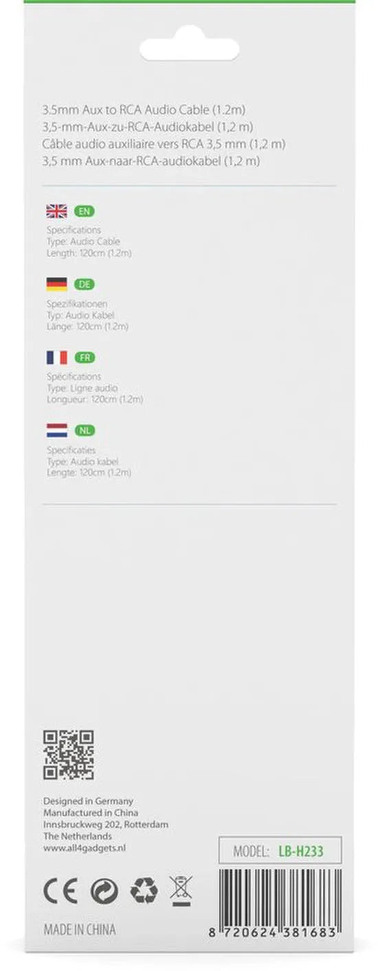 RCA Kabel – 3.5mm Jack naar 2x RCA – Stereo Audio – Voor Versterker HiFi Soundbar TV Autoradio – Zwart-Ilumina Benelux