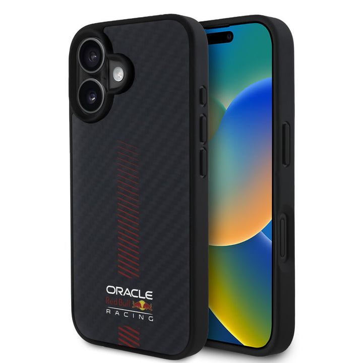Red Bull Racing iPhone 16 Backcover hoesje Magsafe - Carbon Fiber - Powerbar - Zwart-Hoesjes-Ilumina Benelux