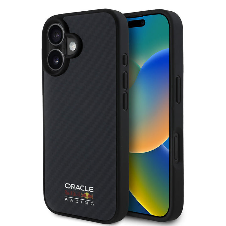 Red Bull Racing iPhone 16 Backcover hoesje Magsafe - Carbon Fiber - Shiny logo - Zwart-Hoesjes-Ilumina Benelux