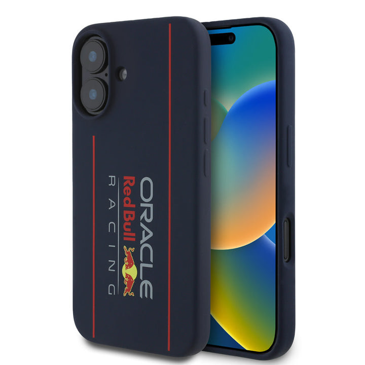 Red Bull Racing iPhone 16 Backcover hoesje - Magsafe - Liquid Silicone - Big Vertical Logo - Navy-Hoesjes-Ilumina Benelux