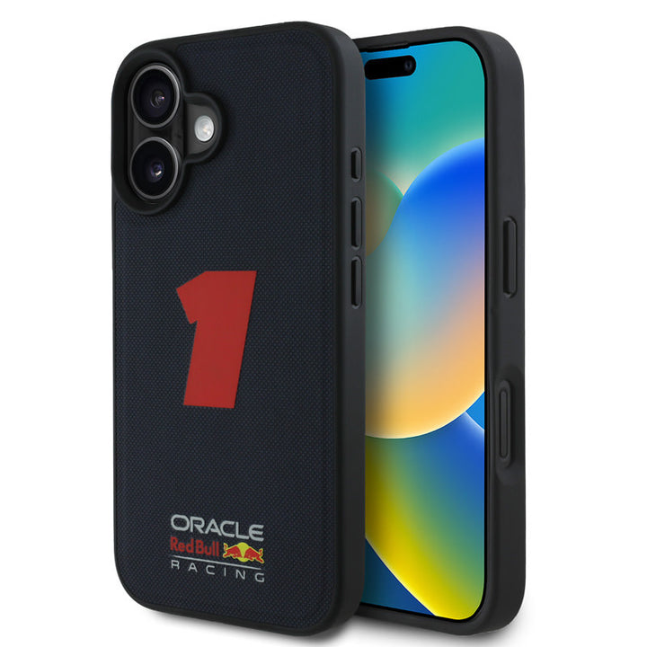 Red Bull Racing iPhone 16 Backcover hoesje - Magsafe - Meshed - 3D Rubber Number 1 - Navy-Hoesjes-Ilumina Benelux
