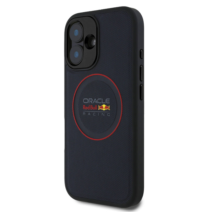 Red Bull Racing iPhone 16 Backcover hoesje - Magsafe - Meshed PU Leather - Red Ring Logo - Blauw-Hoesjes-Ilumina Benelux