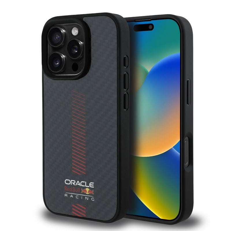 Red Bull Racing iPhone 16 Pro Backcover hoesje Magsafe - Carbon Fiber - Powerbar - Zwart-Hoesjes-Ilumina Benelux