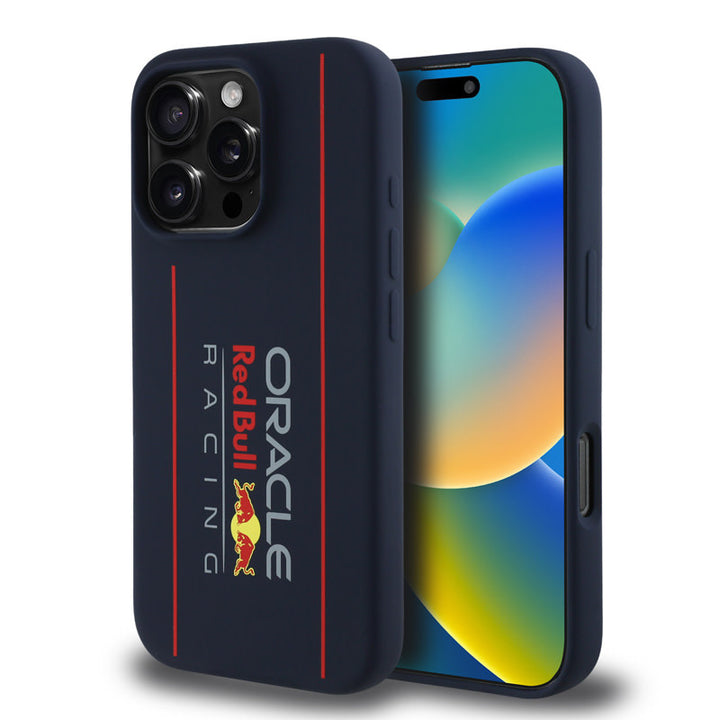 Red Bull Racing iPhone 16 Pro Backcover hoesje - Magsafe - Liquid Silicone - Big Vertical Logo - Navy-Hoesjes-Ilumina Benelux