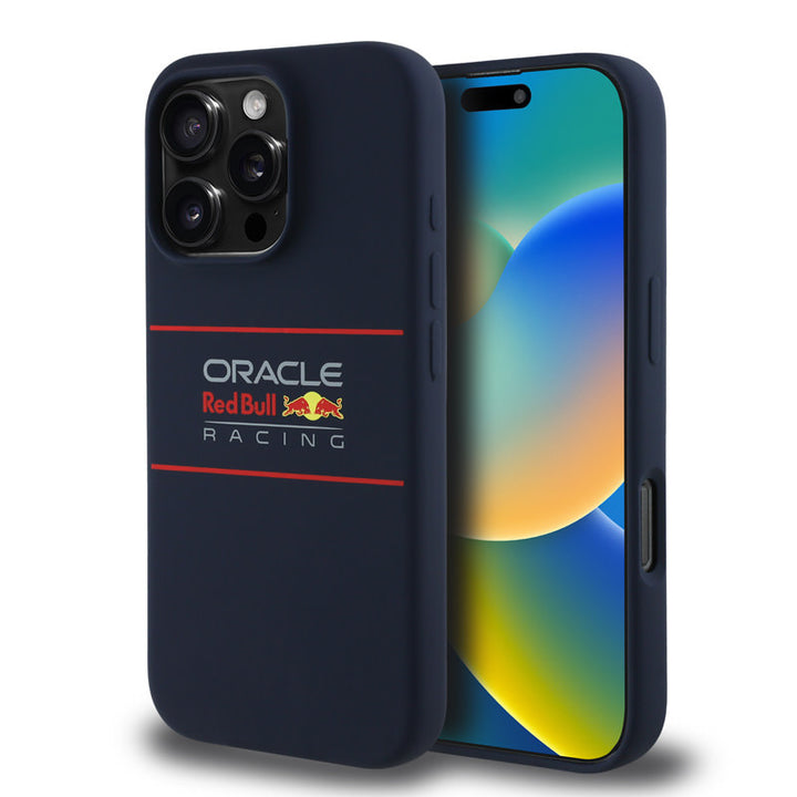 Red Bull Racing iPhone 16 Pro Backcover hoesje Magsafe - Liquid Silicone - Horizontal Logo - Navy-Hoesjes-Ilumina Benelux