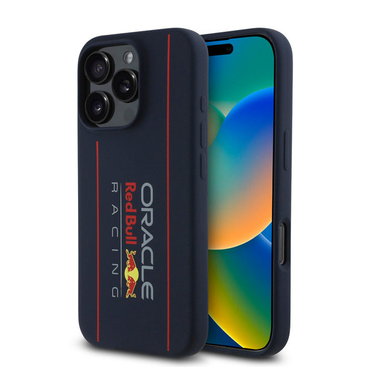 Red Bull Racing iPhone 16 Pro Max Backcover hoesje - Magsafe - Liquid Silicone - Big Vertical Logo - Navy-Hoesjes-Ilumina Benelux