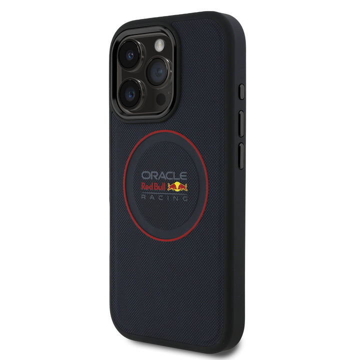 Red Bull Racing iPhone 16 Pro Max Backcover hoesje - Magsafe - Meshed PU Leather - Red Ring Logo - Blauw-Hoesjes-Ilumina Benelux