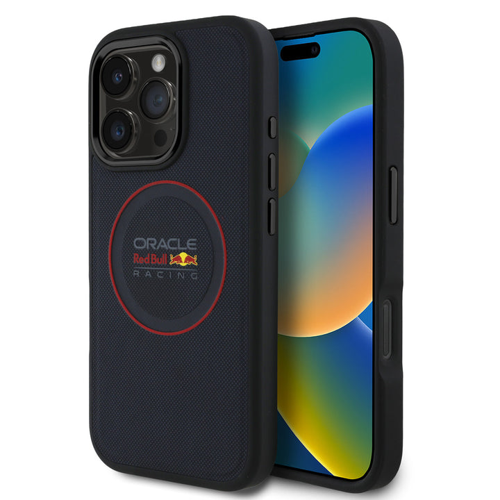 Red Bull Racing iPhone 16 Pro Max Backcover hoesje - Magsafe - Meshed PU Leather - Red Ring Logo - Blauw-Hoesjes-Ilumina Benelux
