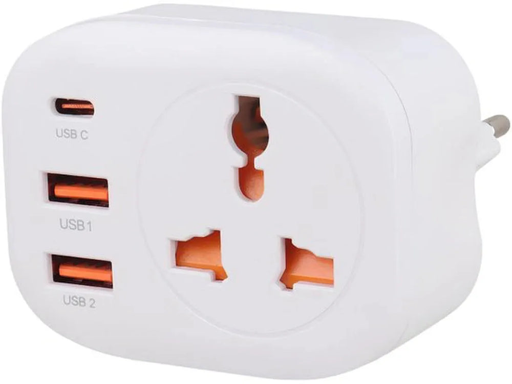 Reisadapter EU stopcontact – 2x USB-A + USB-C poort – Universeel – Wit-Ilumina Benelux